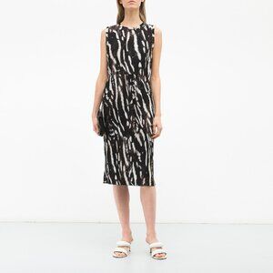 Max Mara Black Midi Dress Abstract Print Crinkle S